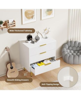 3-Drawer Bedroom Dresser, 27.9'' Wood Chest with Fluted Design & Handles, Large-Capacity Organizer, Easy Assembly