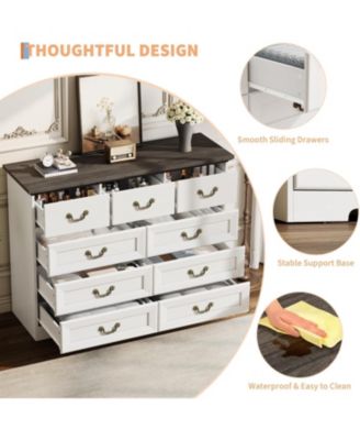 Dresser for Bedroom, Wooden 9 Drawer Dresser, 47.2" Wide Chest of Drawers with Metal Handles, TV Stand, Dresser for Closet Clothes