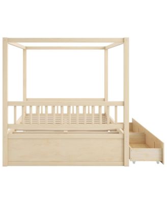 Wooden Canopy Bed with Storage Drawers, Queen size