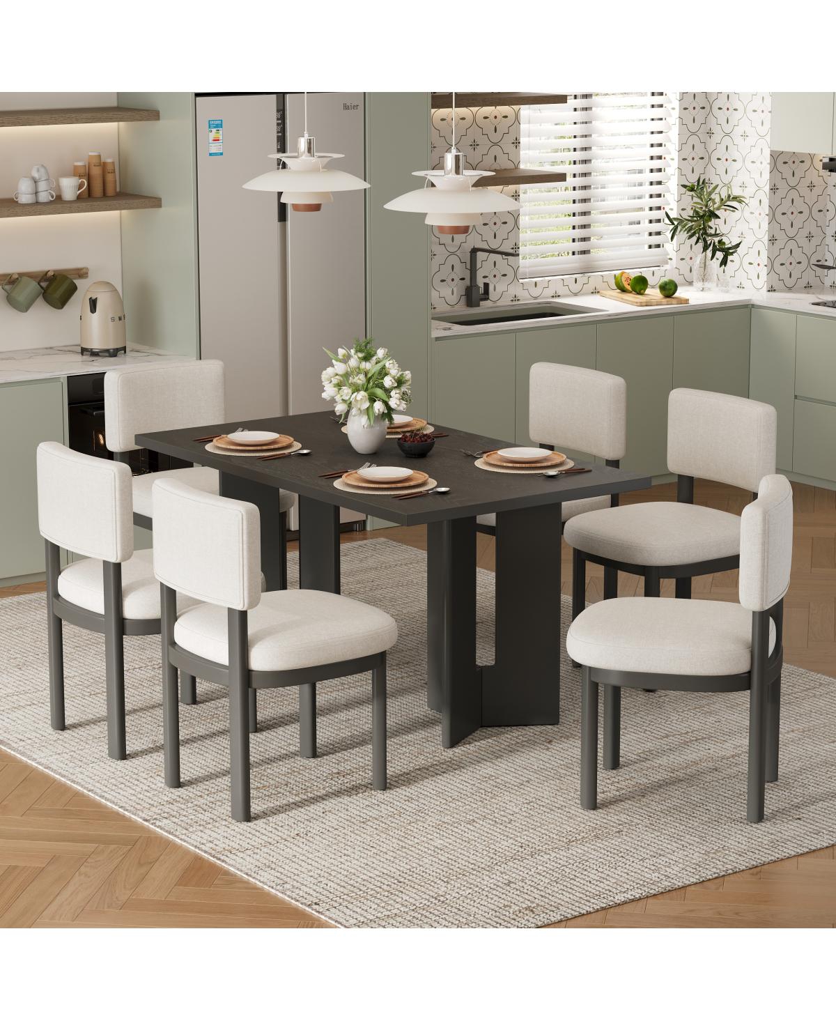 Streamdale Furniture Farmhouse Wood Dining Table Set for 6, 60" Rectangular Table & Chairs