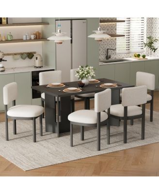 Farmhouse Wood Dining Table Set for 6, 60" Rectangular Table & Chairs