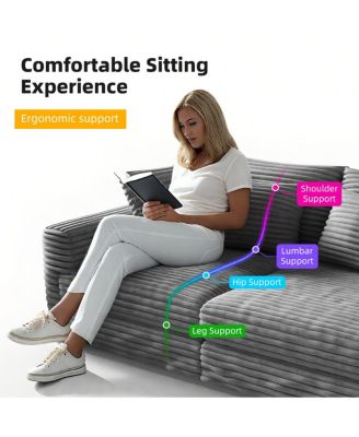 Plush Corduroy 4-Seat Sofa, Modern Comfy Upholstered Cloud Couch with Ottoman