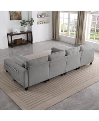  109" Contemporary L-Shaped Chenille Sectional Sofa with Storage Ottoman