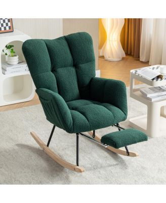 Teddy Fabric Leisure Rocking Chair with Adjustable Footstool