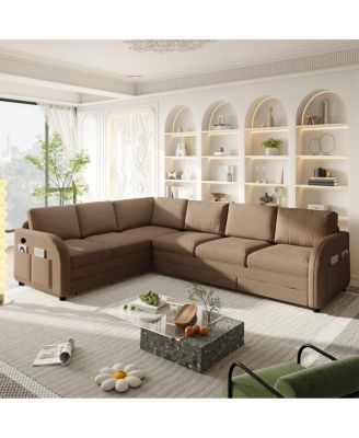 Oversize L-Shaped Sofa Couch with Pull-Out Bed & USB Port
