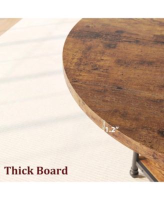 Round Dining Table with 1.59-Inch-Thick Board Kitchen Table Dinner Table with Storage Shelves and Roman Metal Legs for Dining Room Kitchen