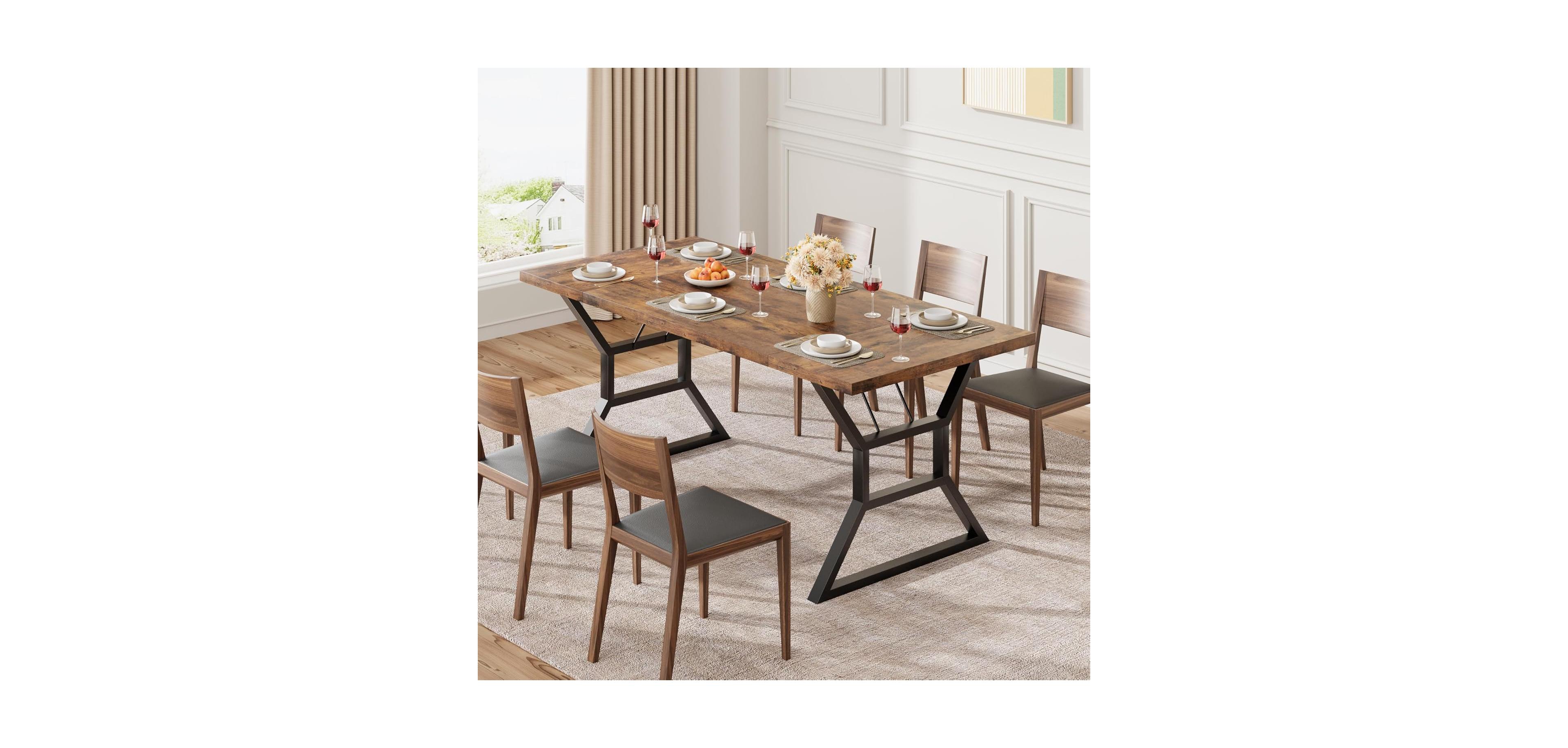 gaomon 70.9 Inch Large Dining Room Table for 6 Rectangular Kitchen Table with Heavy Duty Metal Legs Farmhouse Wooden Dining Table for Big Family.