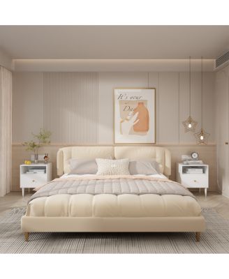 Modern White Nightstand with Drawer & Open Shelf, Bedside Table