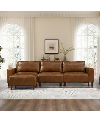  Modern Luxury PU Leather Sectional Sofa Couch with Convertible Ottoman, Brown