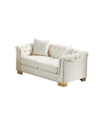 Classic Modern Chesterfield Sofa, 62-inch Velvet Two-Seater with Nailhead Decor