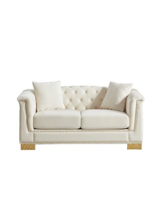 Classic Modern Chesterfield Sofa, 62-inch Velvet Two-Seater with Nailhead Decor