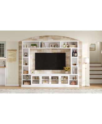 Entertainment Center Wall Unit for TVs up to 80" with Bookshelves & Glass Doors