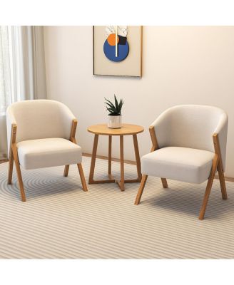 24" Round Mid Century Modern Solid Wood End Table with V-Shaped Legs