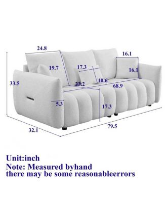 Teddy Fabric Sofa with 3 Pillows & Cushions, Solid Wood Frame