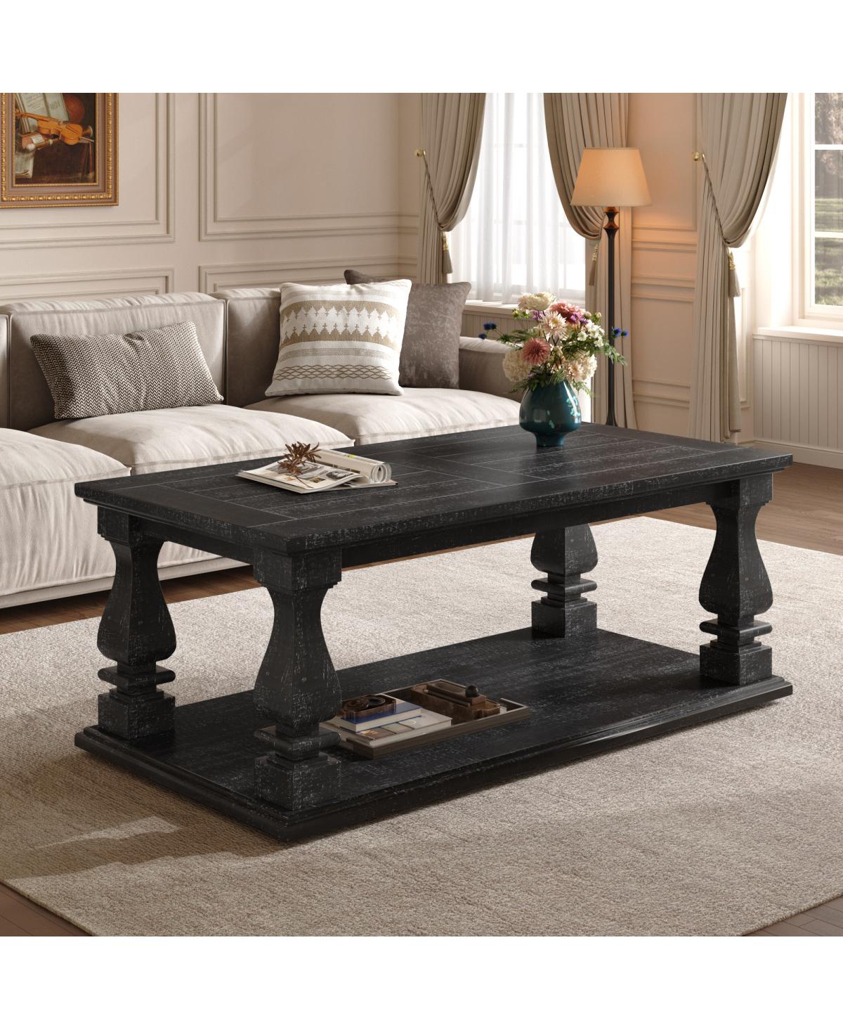 Streamdale Weathered Farmhouse Coffee Table, 47.24" Rustic Living Room Table with Storage Shelf.