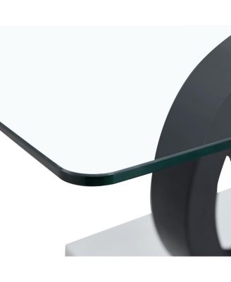 Modern Glass Top Coffee Table with Black Base - 47.2" L