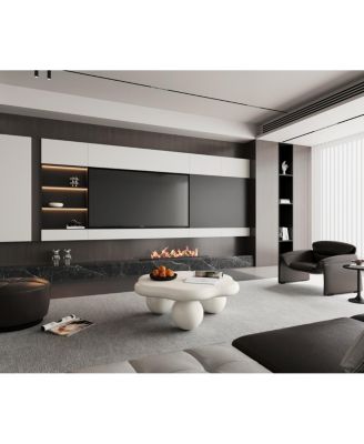 35" Cream Cloud Shaped Coffee Table, Modern Minimalist Living Room Table