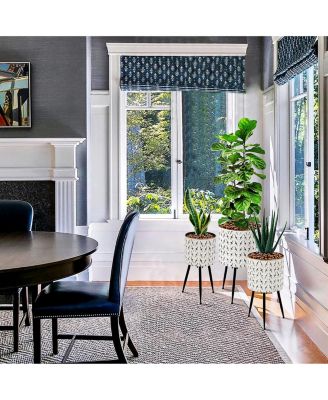 Set of 3 Distressed White and Black Metal Cachepot Planters with Legs