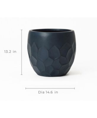 14.6-Inch Round Black Geometric MgO Planter