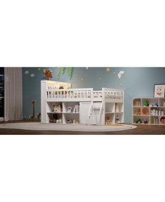 Full Size Loft Bed with LED Headboard and Storage