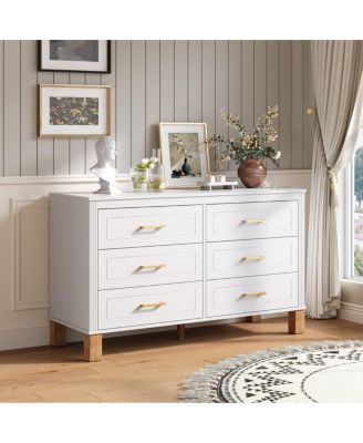 6 Drawer Wooden Double Dresser with Modern Metal Handles