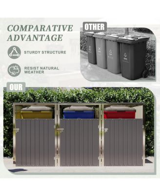 Garbage Bin Shed for 3 Cans, Lockable, Waterproof