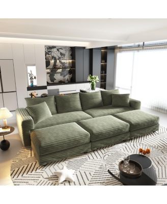 Plush Corduroy 4-Seat Sofa, Modern Comfy Upholstered Cloud Couch