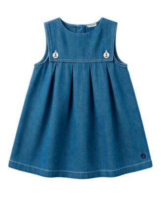 Baby Girls' Denim Jumper Dress & Bodysuit with Hairclip and Band, 2-Piece Set