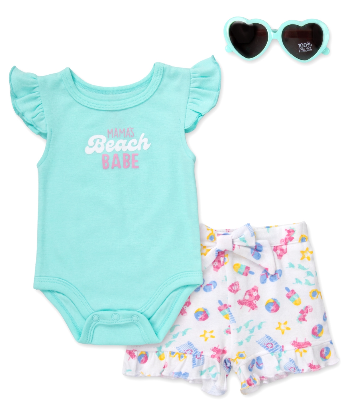Baby Essentials Boys' Short-Sleeve Bodysuit, Shorts and Sunglasses, 3-Piece Set