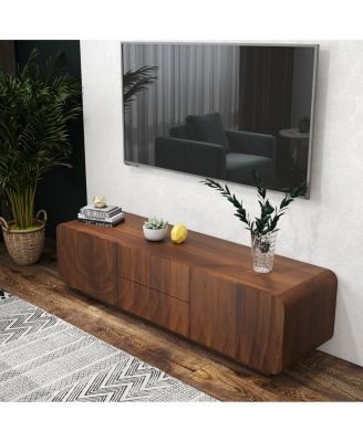 58" Mid Century Spiral Wave Design TV Console with Storage Cabinet & 2 Drawers