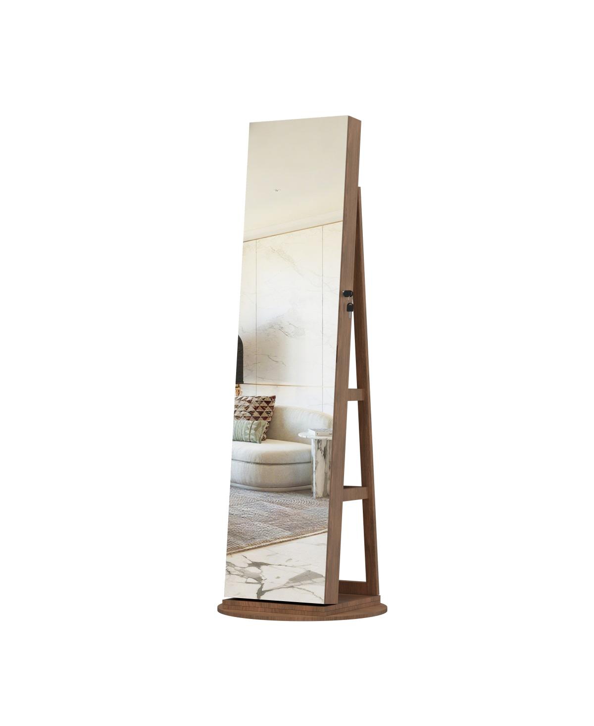 Streamdale Furniture 360° Swivel Jewelry Cabinet with Full Length Mirror & Lockable Storage