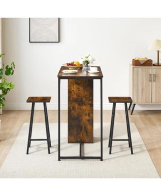 TrailBlaze Kitchen Dining Table Set 3 Piece Counter Height Bar Counter Table Set with Storage Drawer Shelves Wooden Bar Table and Chairs for 2