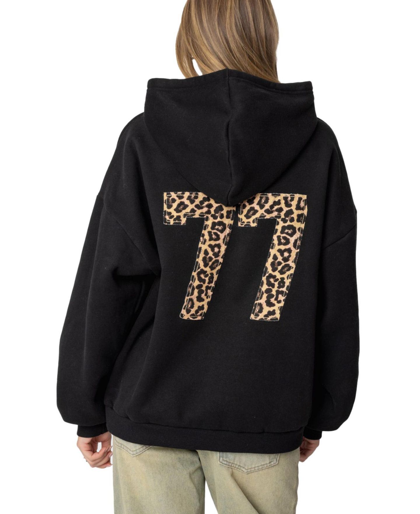 Женское худи Edikted Leopard 77 Oversized, цвет: Чёрный — фото 3