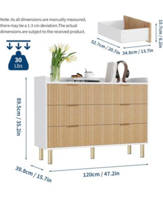 Dresser for Bedroom, 47.2" Fluted Wood Double Dresser with Metal Handles Curved Design Wide Storage Organizer Cabinet