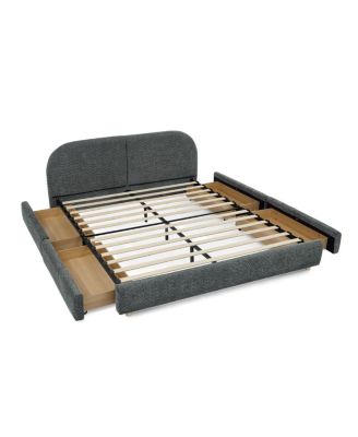 Queen Size Upholstered Bed Frame Minimalist Style, Curved Headboard