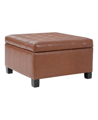 PU Storage Ottoman with Rubber Wood Legs, 30.25" Square Tufted