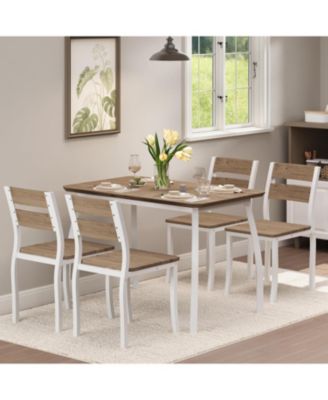 5 Piece Dining Table Set for 4 Space-Saving Kitchen Table with Wooden Seat Chairs Compact Dinner Set for Small Spaces Apartment