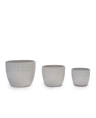  Handmade Ceramic Flower Pot Set of 3, Diamond Pattern, 15/12/9 Inch Diameter