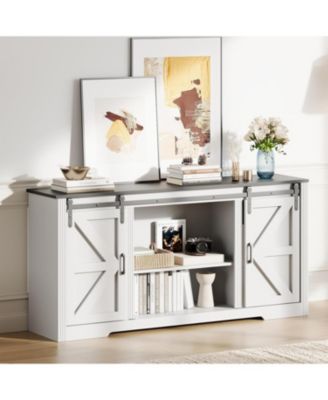 Farmhouse TV Stand for Up to 70 in TVs, 66 in Entertainment Center w/4 Drawers & Sliding Barn Door