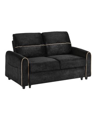 Chenille Pull Out Sofa Bed with Adjustable Backrest & Charging Ports
