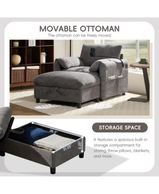 37" Sofa with Storage Ottoman, Phone Holder, Charger, Pockets, Chenille Armchair