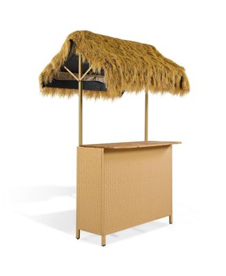Hawaiian-style Bar Height Patio Set with PE Grass Canopy