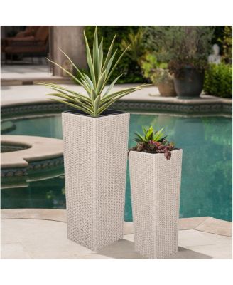 Outdoor PE Wicker Flower Pots, 2-Pcs Set