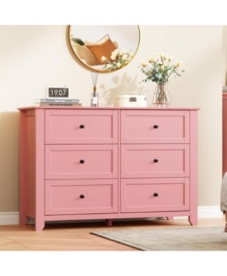6-Drawer Dresser for Bedroom, Large Wooden Chest with Deep Drawers and Metal Knobs for Entryway, Hallway