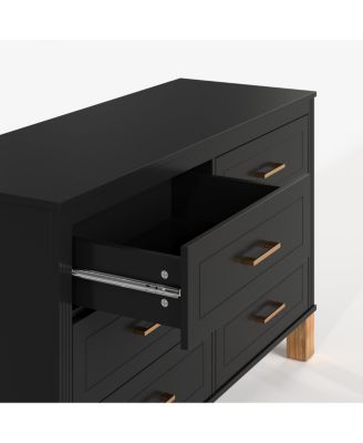 6-Drawer Double Dresser, Modern Storage Cabinet with Metal Handles & Solid Wood Legs