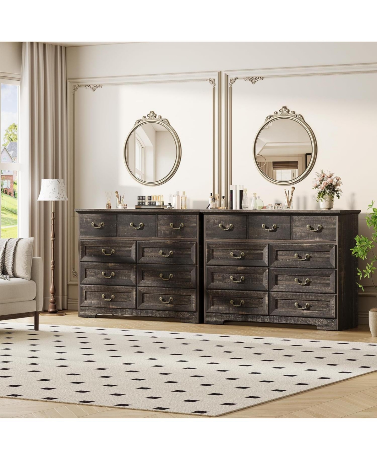 gaomon Dresser for Bedroom, Retro Wooden 9-Drawer Dresser, 47.2" Wide Chest of Drawers with Metal Handle, Dressers Tv Stand, Dressers