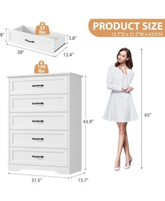 5 Drawer Dresser for Bedroom, Wooden Tall Chest with Wide Metal Handle, Farmhouse Modern Storage Organizer