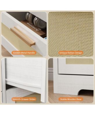 Rattan Dresser with 10 Drawers – Bedroom Storage Chest with Tabletop Organizer and TV Stand for Living Room and Hallway 60x16x32 Inches