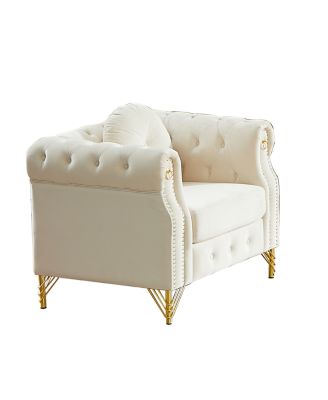 Velvet Chesterfield Sofa with Copper Studs & Tufted Buttons