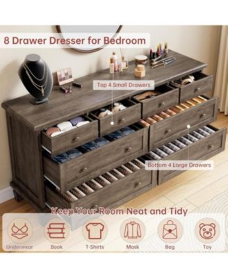 Vintage 8-Drawer Dresser with Tapered Legs, Wide Wooden Storage Chest for Bedroom, Living Room